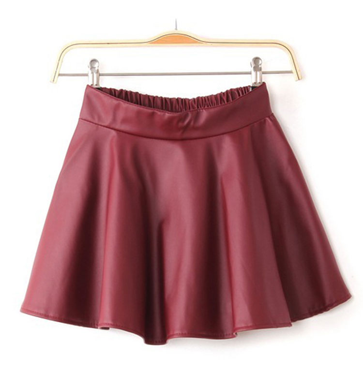 Sexy New Womens Black Red Faux Leather Mini Skirt High Waist Pleated Skater
