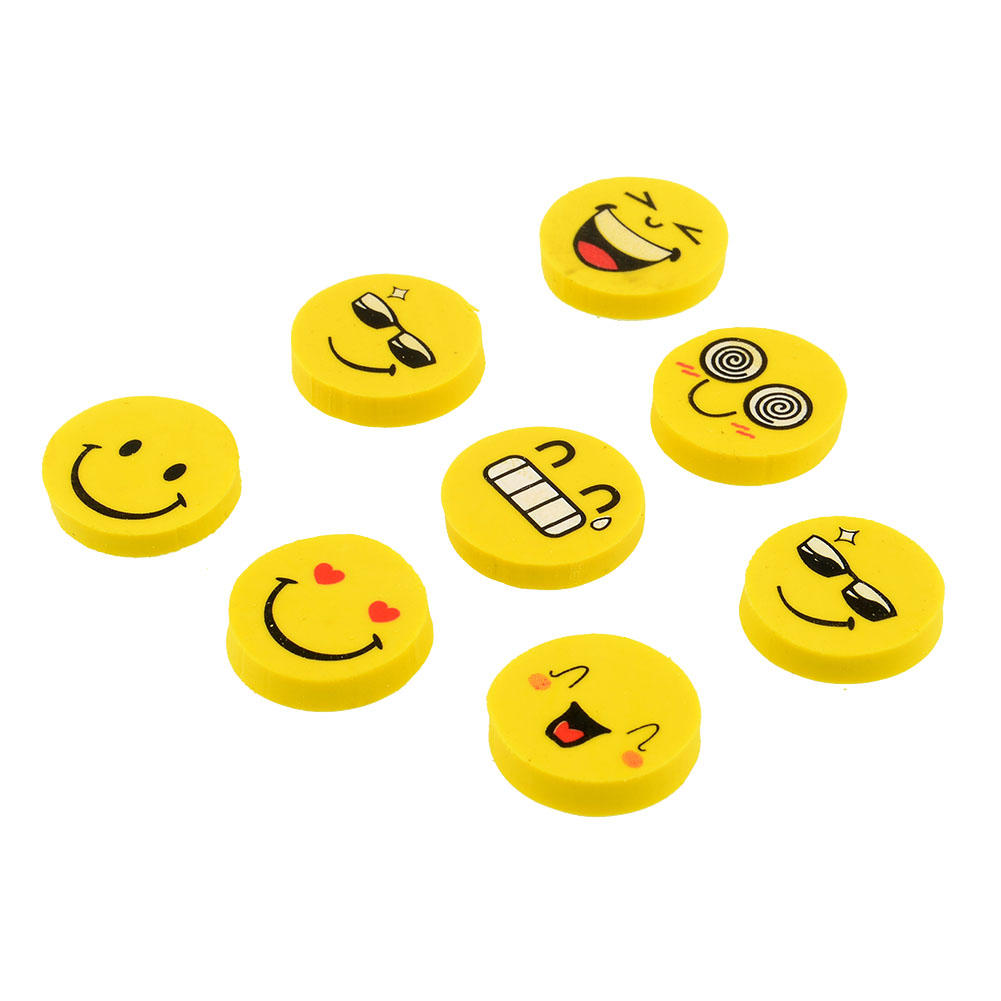 new yellow 8pcs mini smile face rubber cute laugh erasers kids