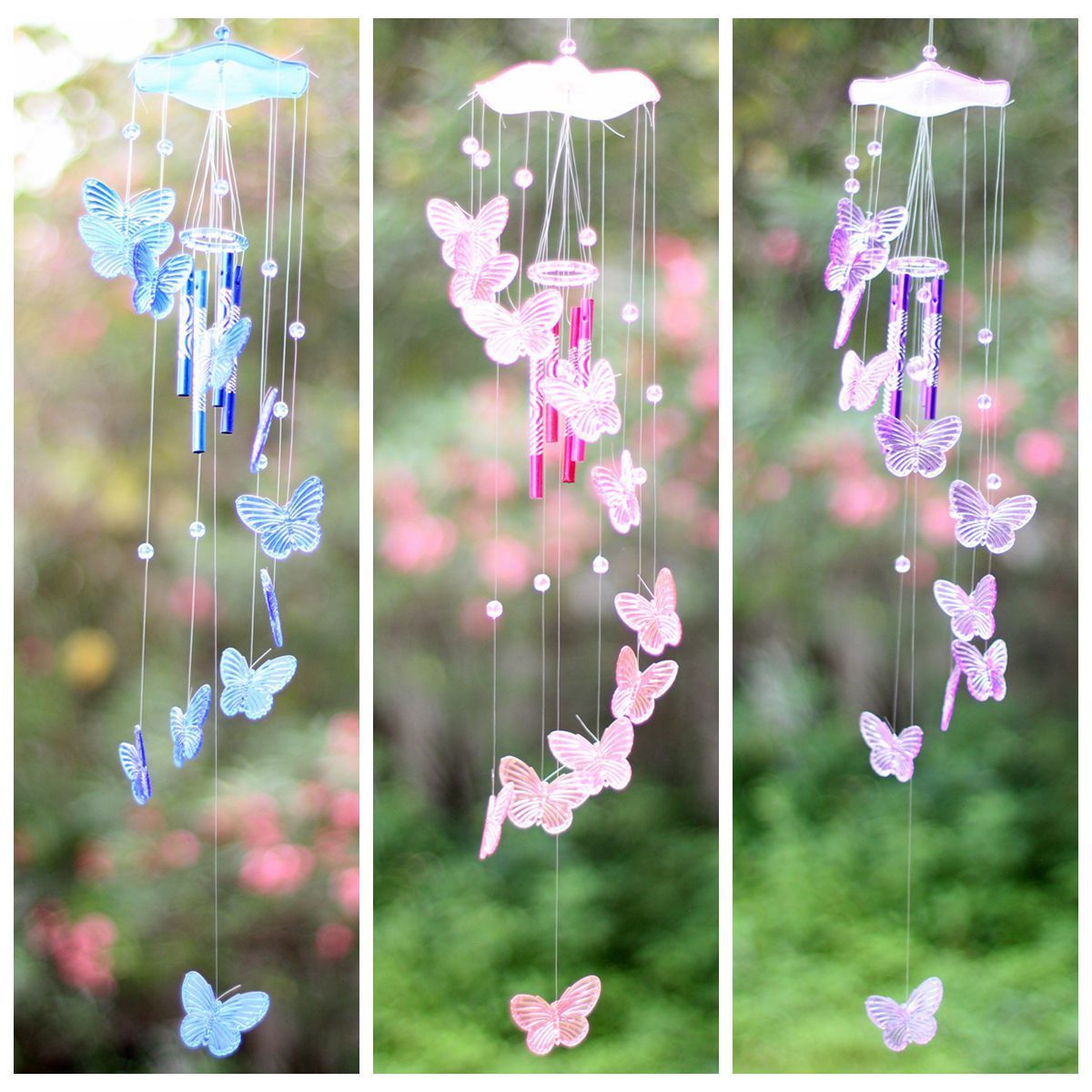 Crystal Erfly Wind Chime Bell Garden Ornament Gift Yard Unbranded