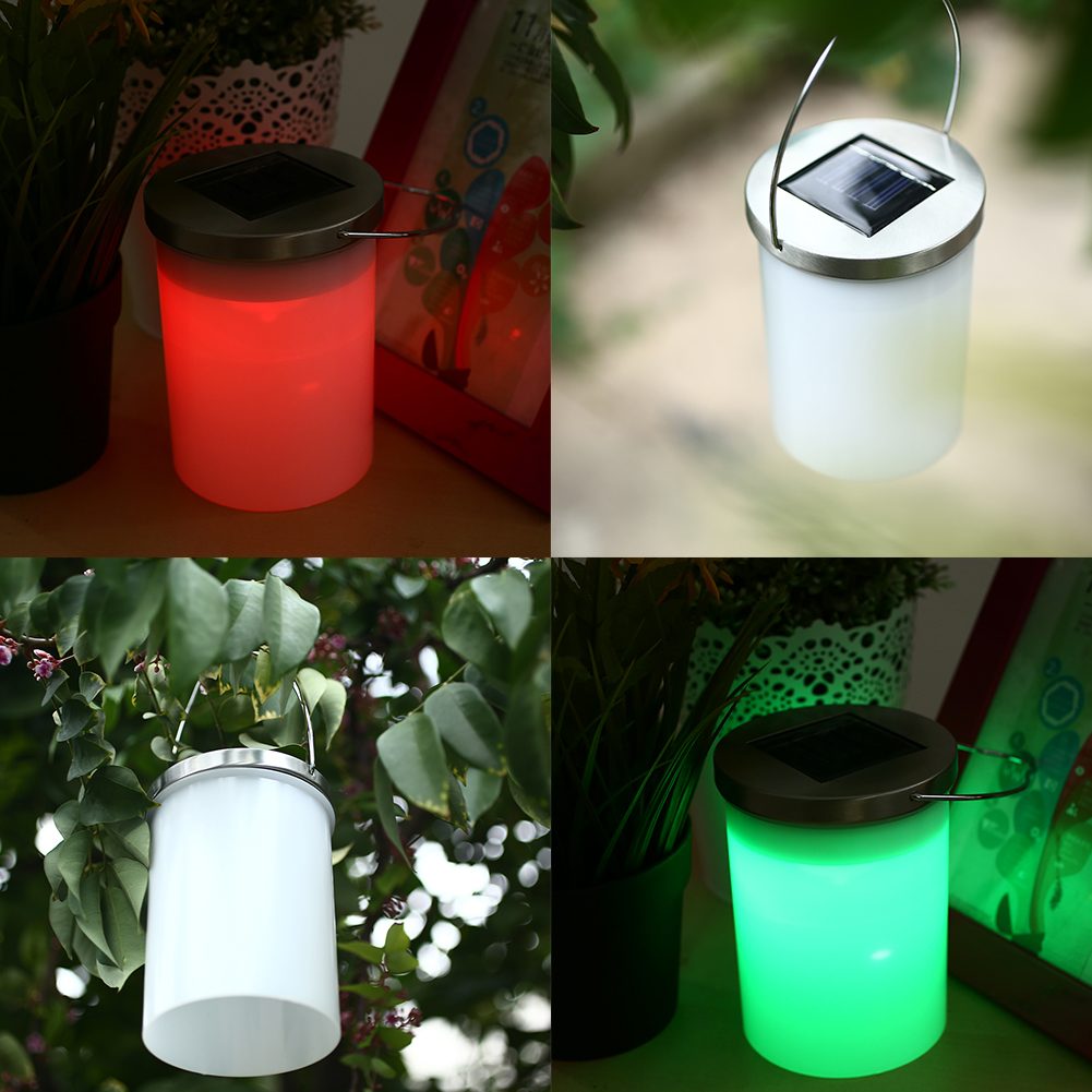 Solar Hanging Cylinder Outdoor Color Changing RGB Lantern Light Decor