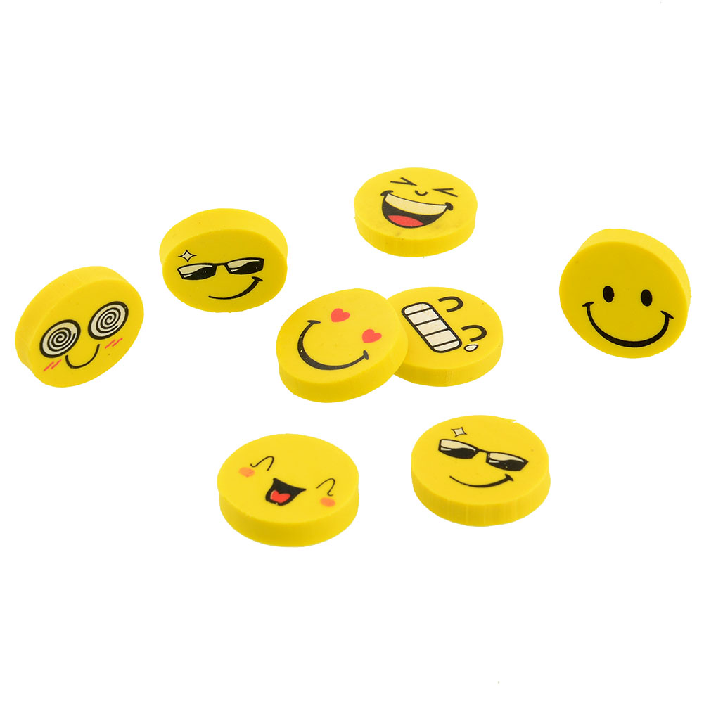 new yellow 8pcs mini smile face rubber cute laugh