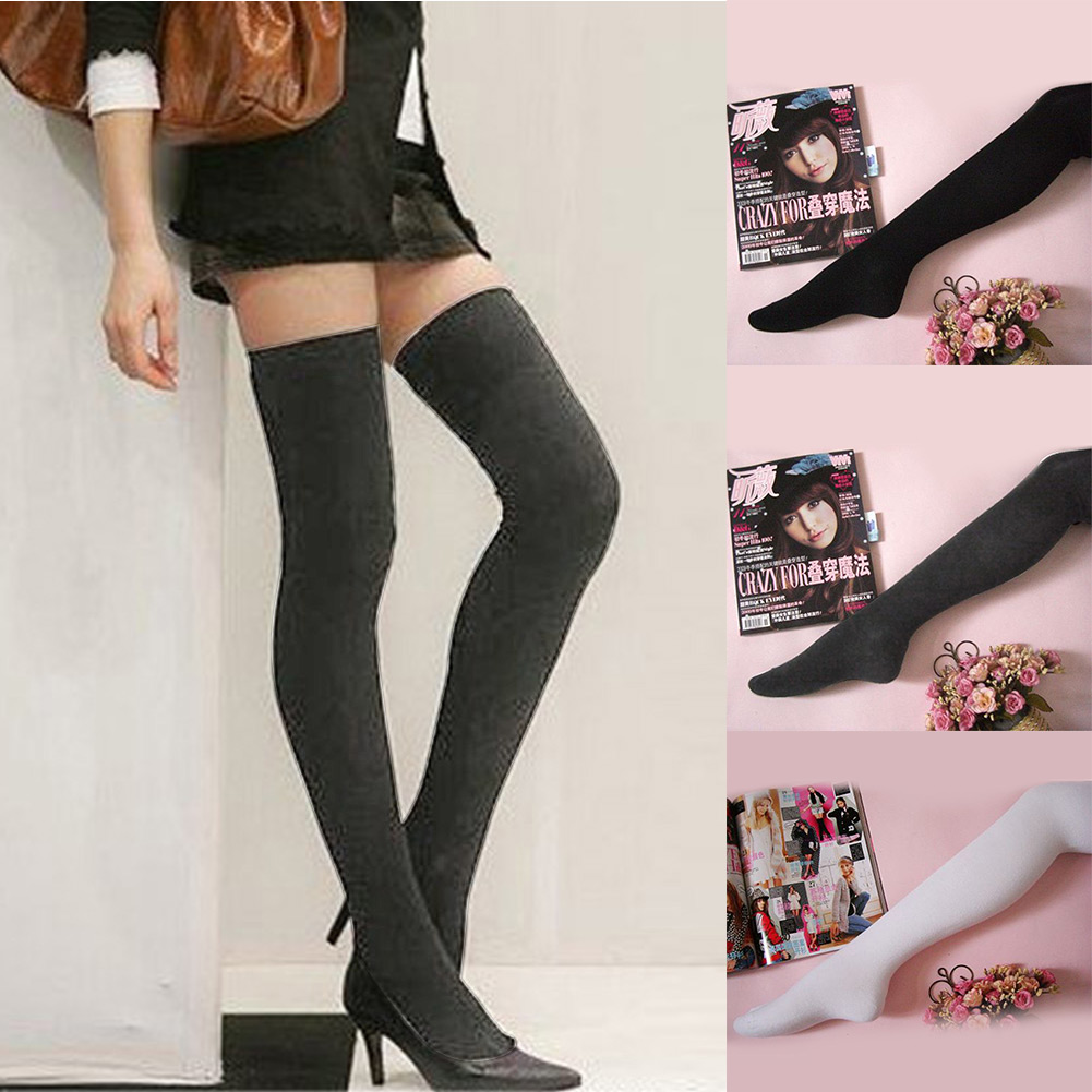 Girl Long Socks Thigh High Cotton Stockings Thinner Over Knee Black New