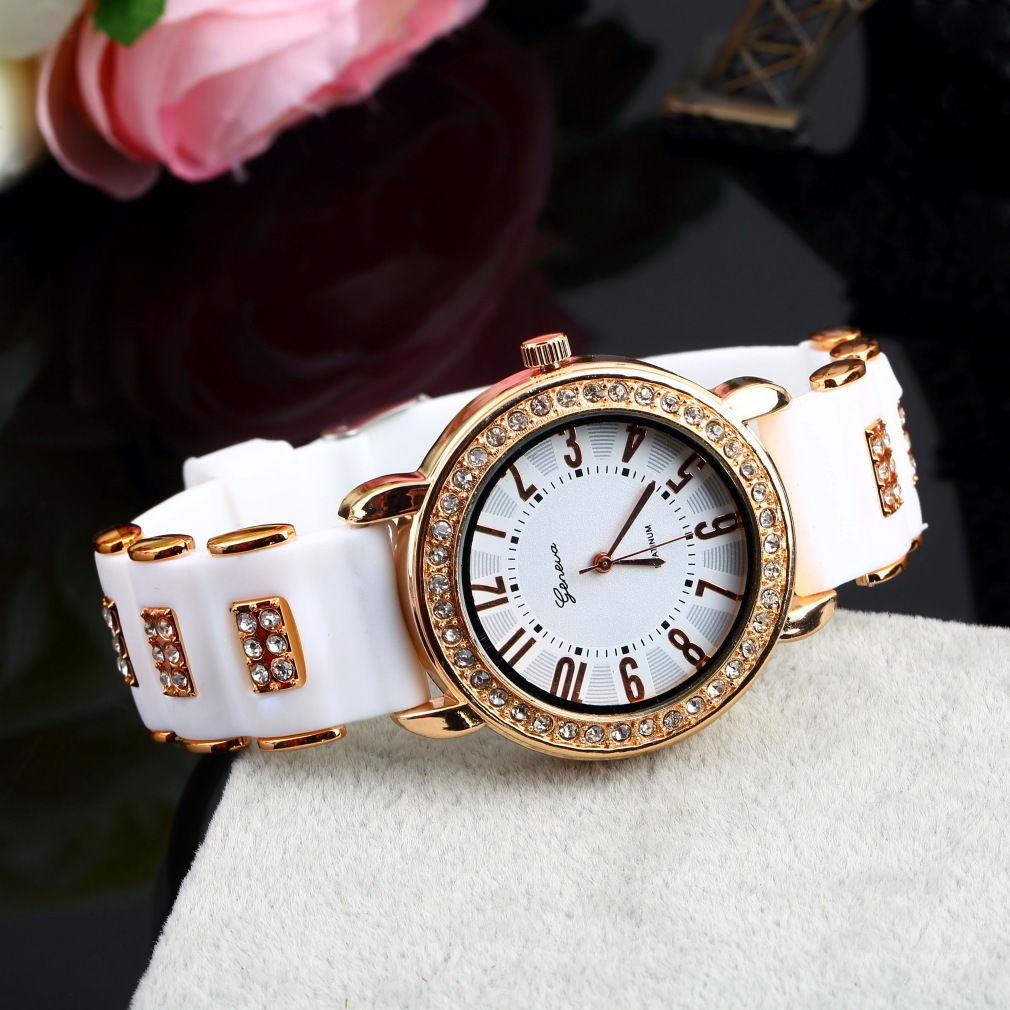 Geneva Crystal Women Girl Ladies Quartz Silicone Band Wrist Watch
