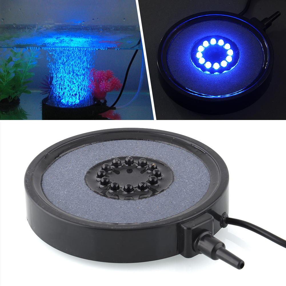 LED Aquarium Fish Tank Lights Air Stone Bubble Pool Round Shape