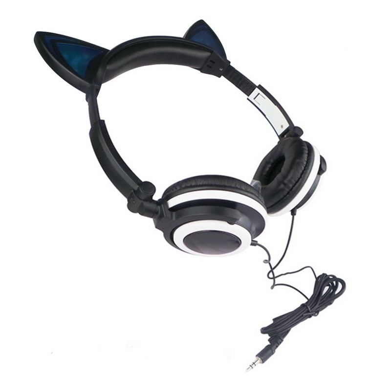 Brookstone Cat Ear Gaming Mic Headphones LED Music Lights Rechargeable