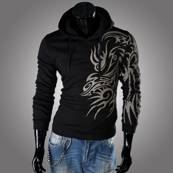 Mens Sexy Fit Dragon Pattern Hooded Pullover Hoodies Jackets Sweat Coat ...