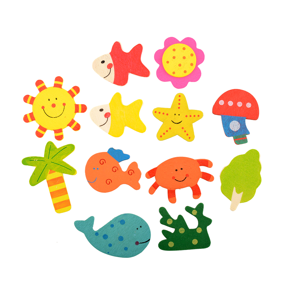 12pcs 1Set Kids Baby Wood Wooden Cartoon Pattern Magnet Child ...